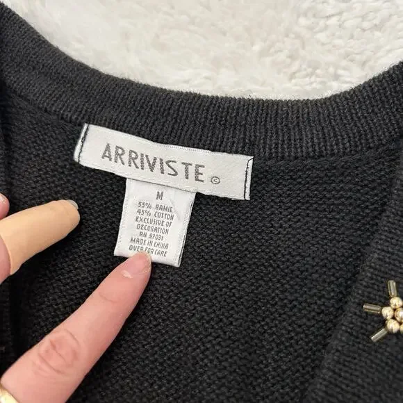 Arrivste Christmas Sweater Vest Women’s Mediu Black Cottagecore Grannycore Holly - Picture 5 of 5